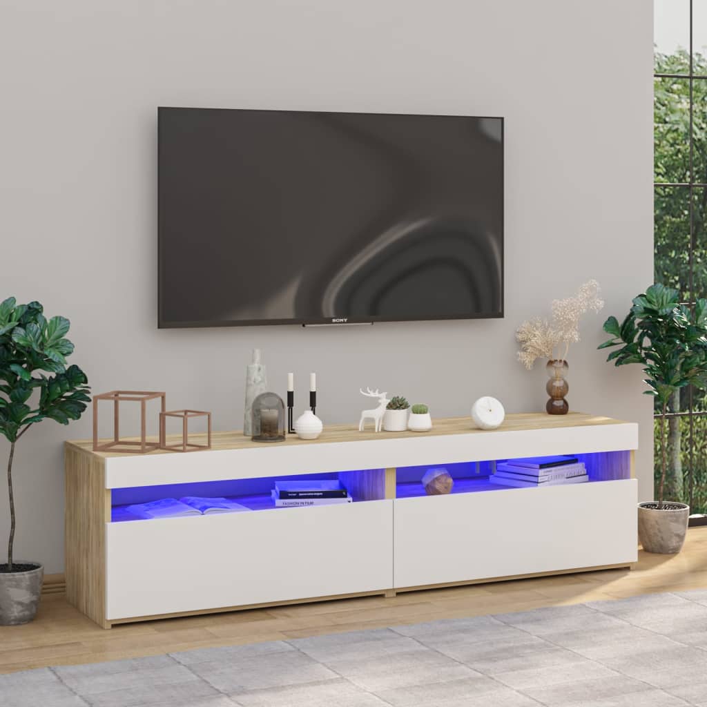 vidaXL Szafki TV z LED, 2 szt., biel i dąb sonoma, 75x35x40 cm