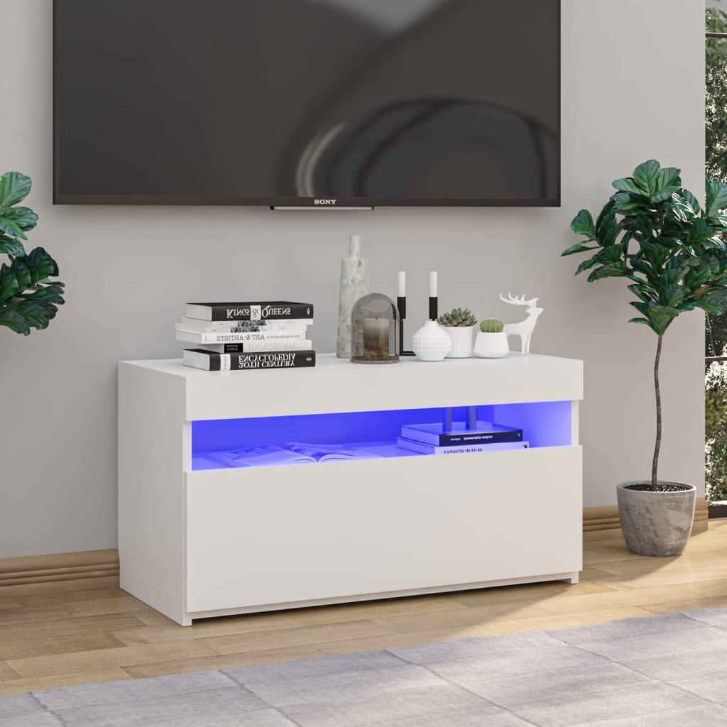 vidaXL tv-bord med LED-lys 75x35x40 cm hvid højglans