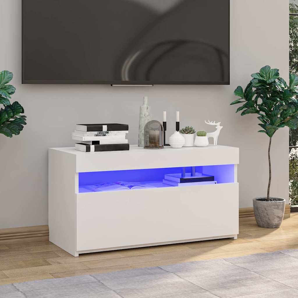 vidaXL Szafka TV z o�wietleniem LED, bia�a, wysoki po�ysk, 75x35x40 cm