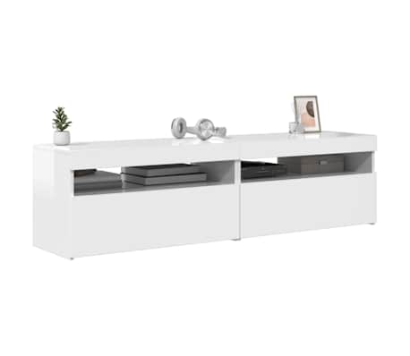 vidaXL TV-Schr&auml;nke 2 Stk. mit LED-Leuchten Hochglanz-Wei&szlig; 75x35x40 cm