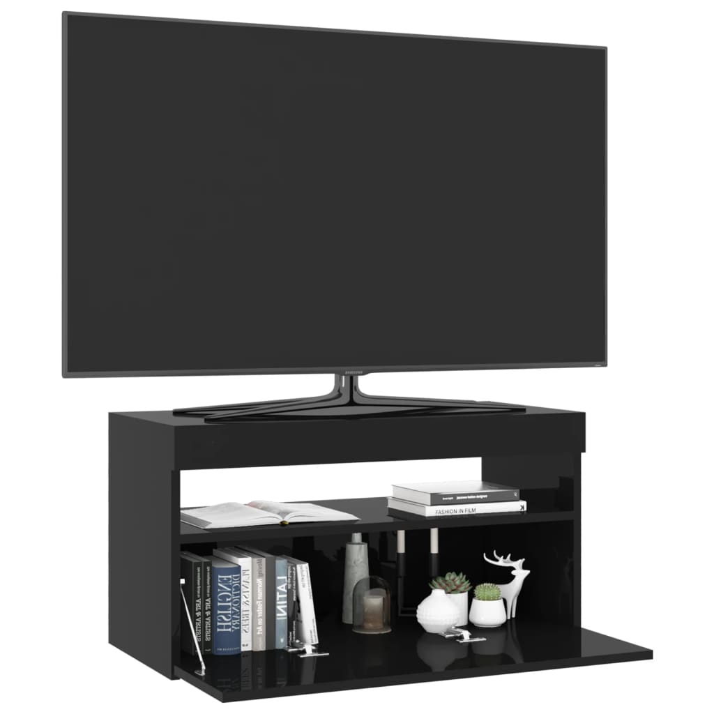 vidaXL Meuble TV avec lumières LED Noir brillant 75x35x40 cm