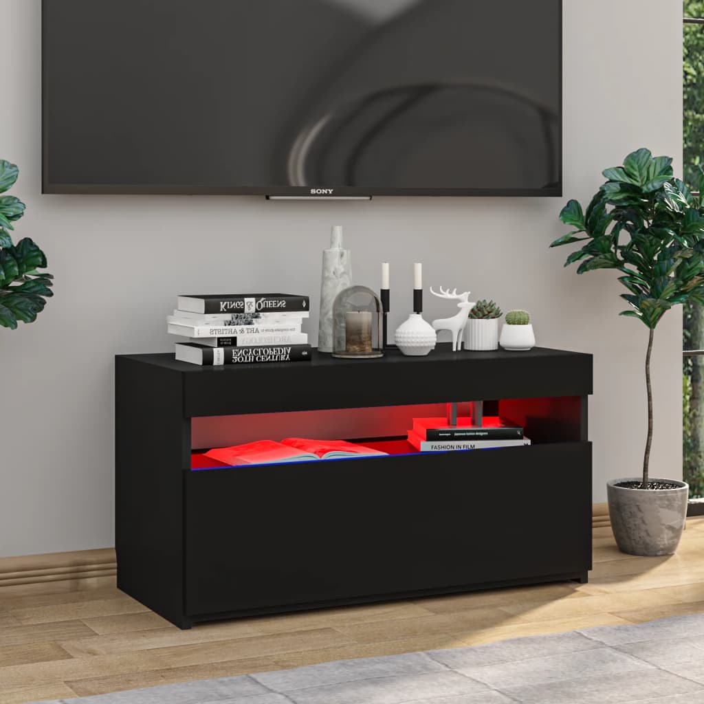 Bowling ledematen noedels Tv-meubel met LED-verlichting 75x35x40 cm hoogglans zwart - Décor 24
