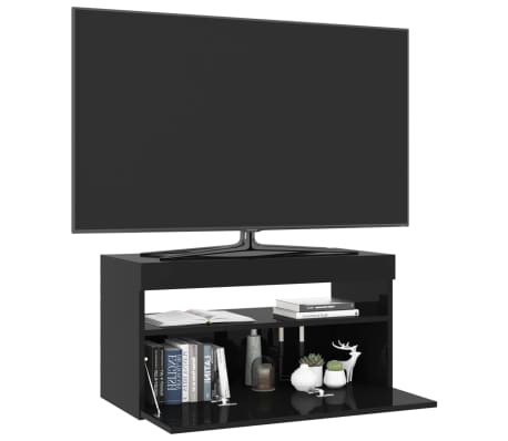 vidaXL Meuble TV avec lumières LED Noir brillant 75x35x40 cm