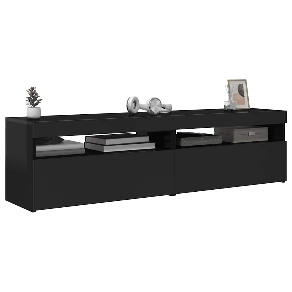 2 db magasfényű fekete TV-szekrény LED-világítással 75x35x40 cm