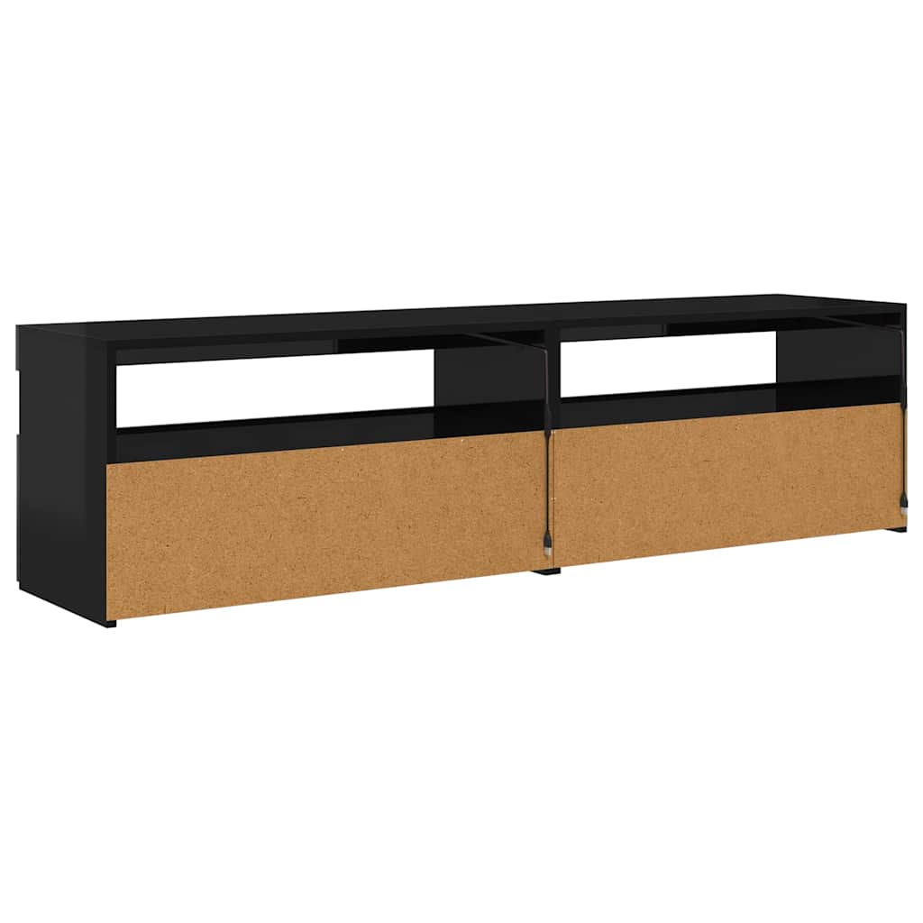 2 db magasfényű fekete TV-szekrény LED-világítással 75x35x40 cm