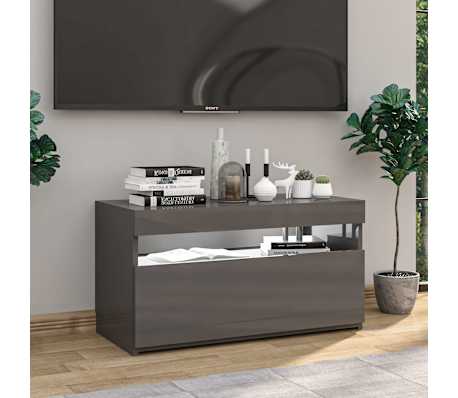 vidaXL Televizoriaus spintelė su LED, pilka, 75x35x40cm, blizgi