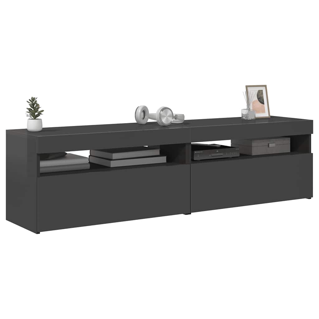 2 db magasfényű szürke TV-szekrény LED-világítással 75x35x40 cm