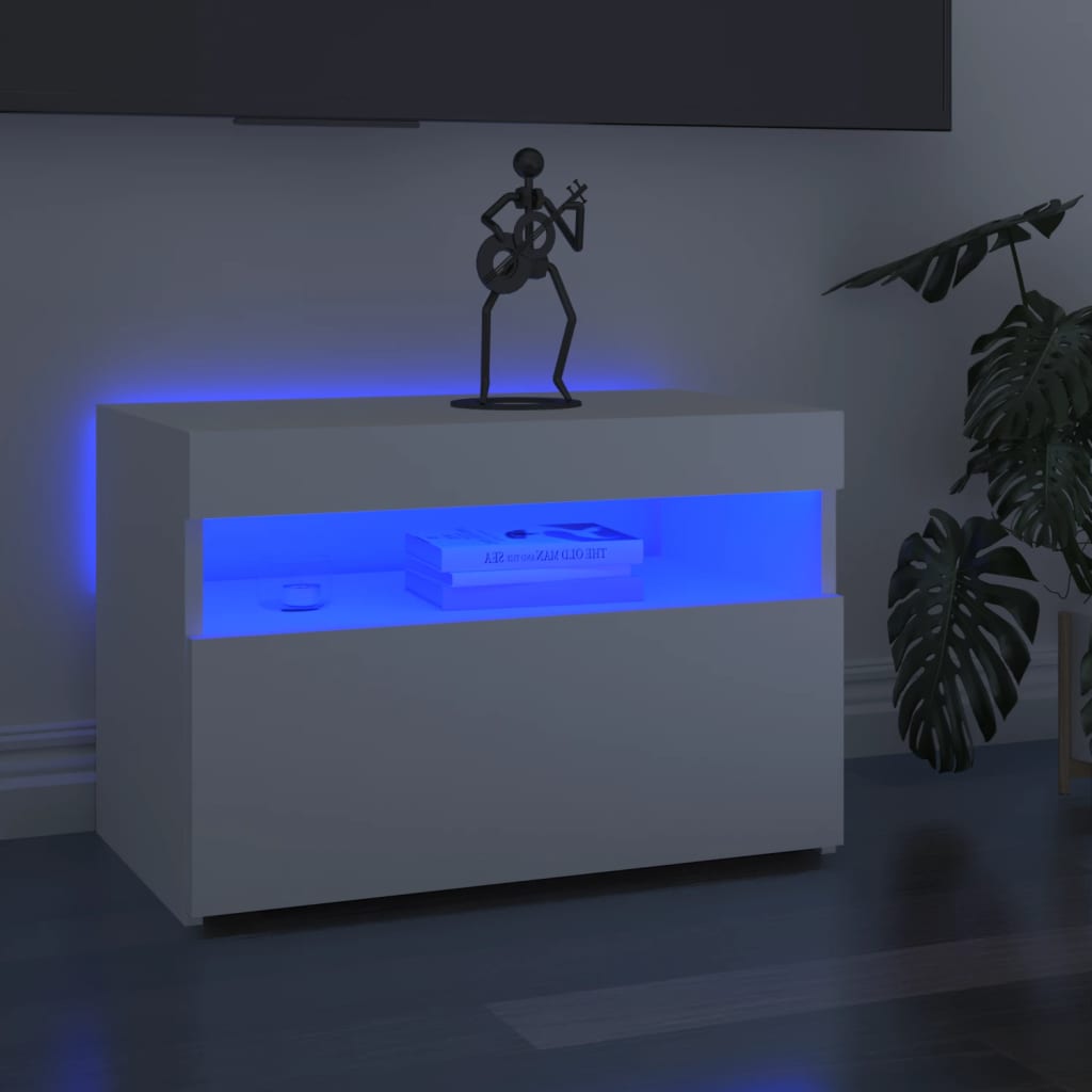 vidaXL Szafka pod TV z owietleniem LED, biaa, 60x35x40 cm