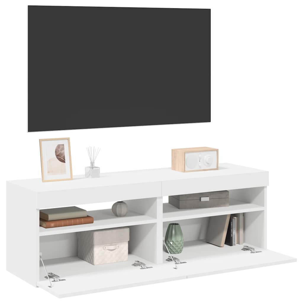 vidaXL TV-Schränke mit LED-Leuchten 2 Stk. Weiß 60x35x40cm