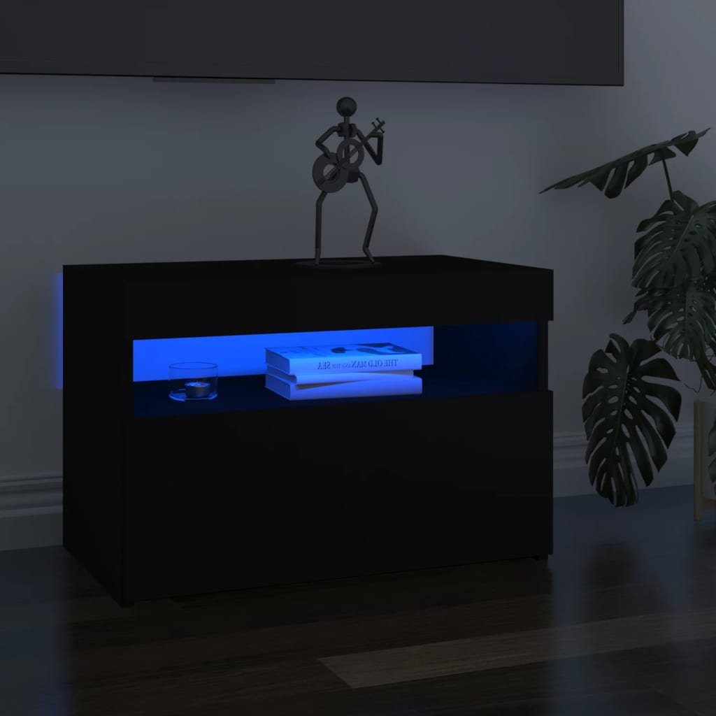 vidaXL Szafka pod TV z owietleniem LED, czarna, 60x35x40 cm