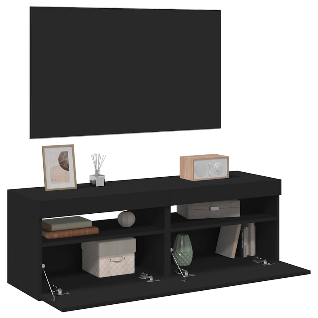 vidaXL Szafki TV z owietleniem LED, 2 szt., czarne, 60x35x40 cm