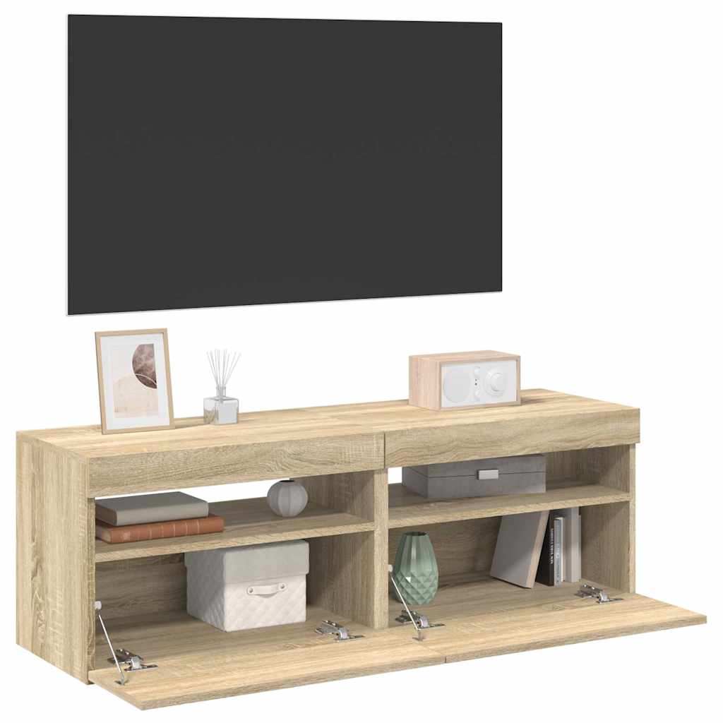 vidaXL TV-Schränke LED-Leuchten 2 Stk. Sonoma-Eiche 60x35x40 cm