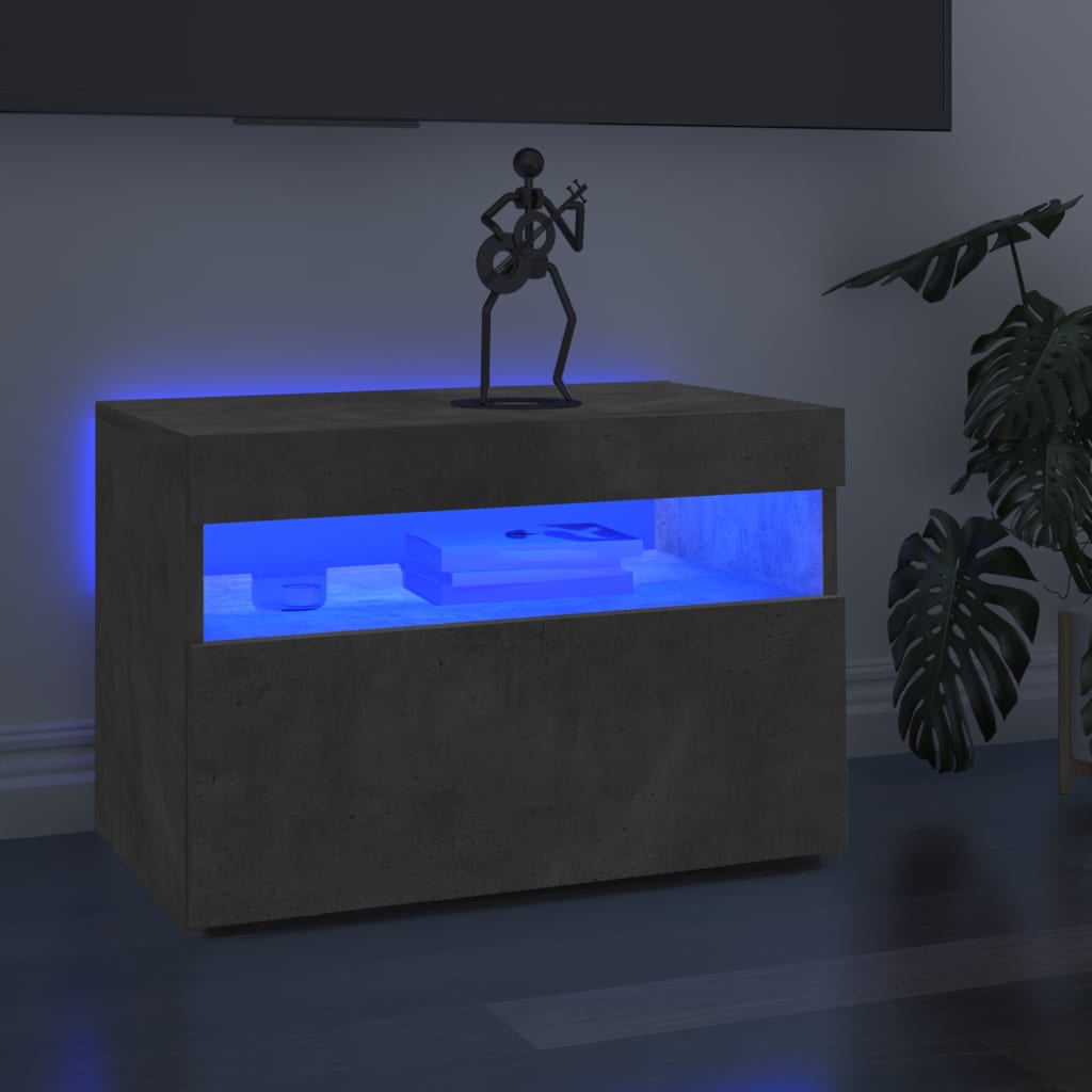 vidaXL Meuble TV avec lumières LED Gris béton 60x35x40 cm