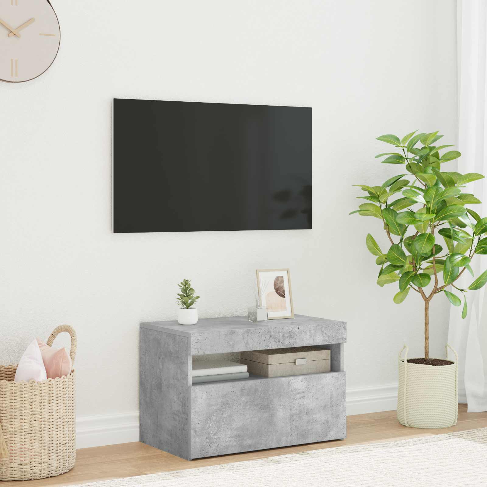 vidaXL Szafka pod TV z o�wietleniem LED, szaro�� betonu, 60x35x40 cm