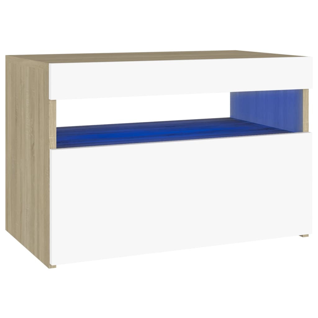 

vidaXL TV Cabinet with LED Lights White and Sonoma Oak 23.6"x13.8"x15.7"