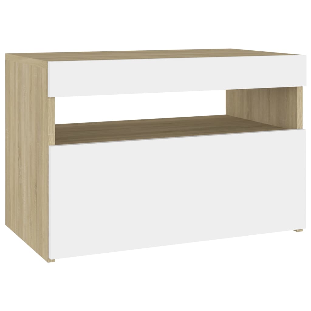 vidaXL TV Stand with LED Lights White and Sonoma Oak 23.6"x13.8"x15.7"