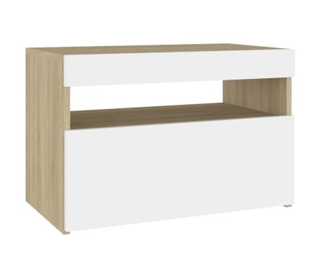 vidaXL TV Stand with LED Lights White and Sonoma Oak 23.6"x13.8"x15.7"