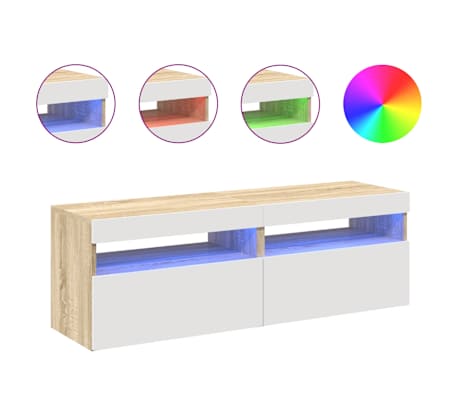vidaXL TV spintelės su LED, 2vnt., baltos/ąžuolo, 60x35x40cm