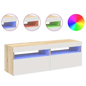 vidaXL TV spintelės su LED, 2vnt., baltos/ąžuolo, 60x35x40cm