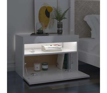 vidaXL TV-benk med LED-lys h&oslash;yglans hvit 60x35x40 cm