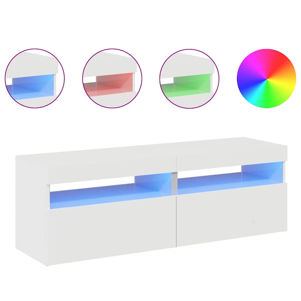 vidaXL TV-tasot LED-valoilla 2 kpl korkeakiilto valkoinen 60x35x40 cm