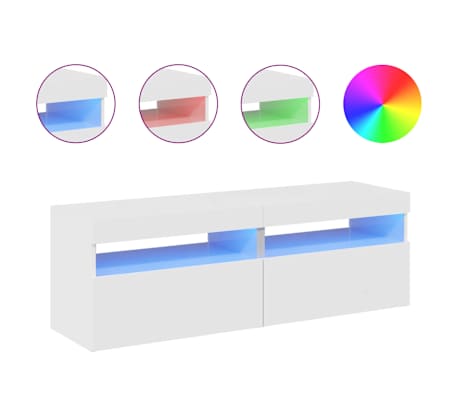 vidaXL Meubles TV avec lumi&egrave;res LED 2 pcs blanc brillant 60x35x40 cm