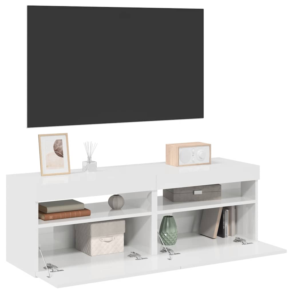 vidaXL Szafki TV z LED, 2 szt., wysoki poysk, biae, 60x35x40 cm