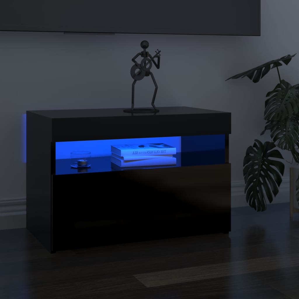 vidaXL Comode TV cu lumini LED, 2 buc., negru extralucios, 60x35x40 cm