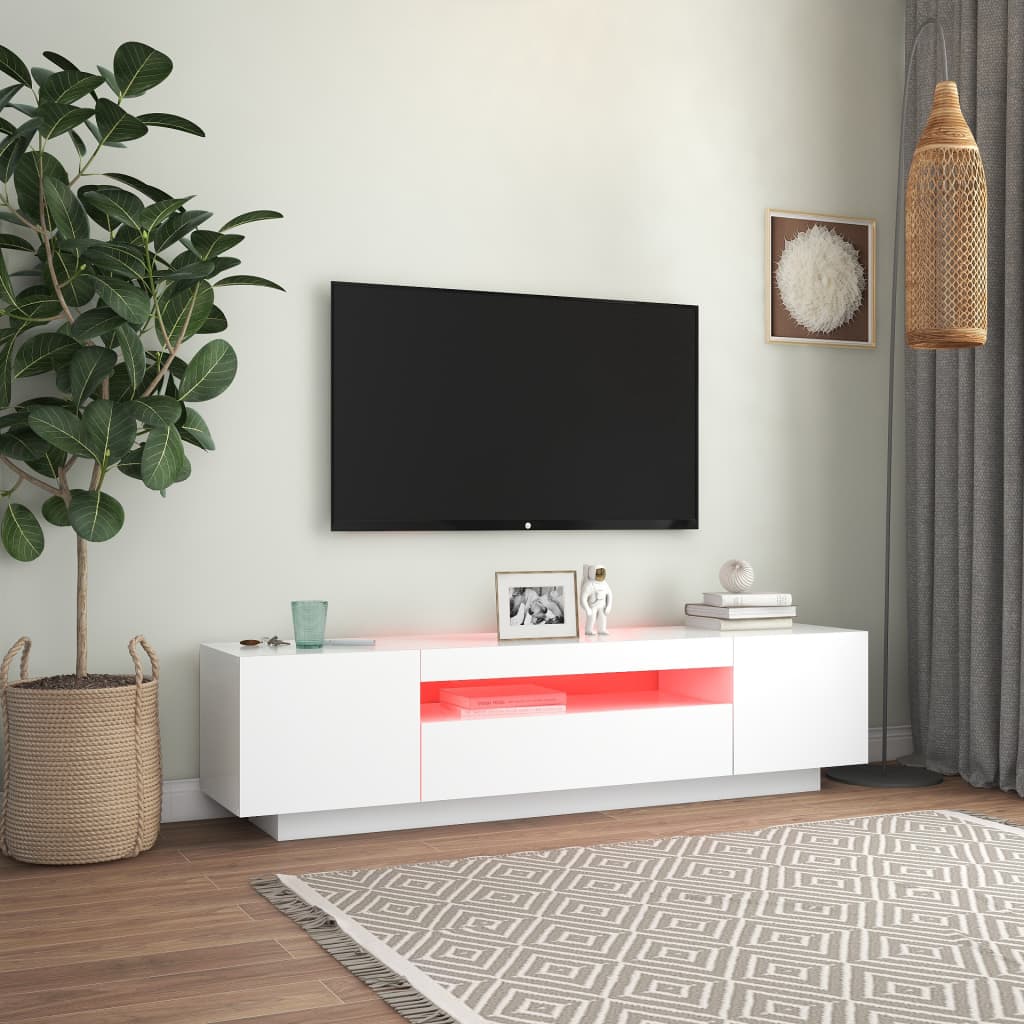 Comodă TV cu lumini LED, alb, 160x35x40 cm