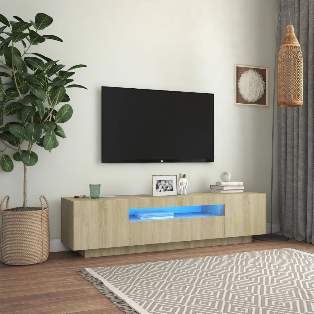 vidaXL Comodă TV cu lumini LED, stejar sonoma, 160x35x40 cm