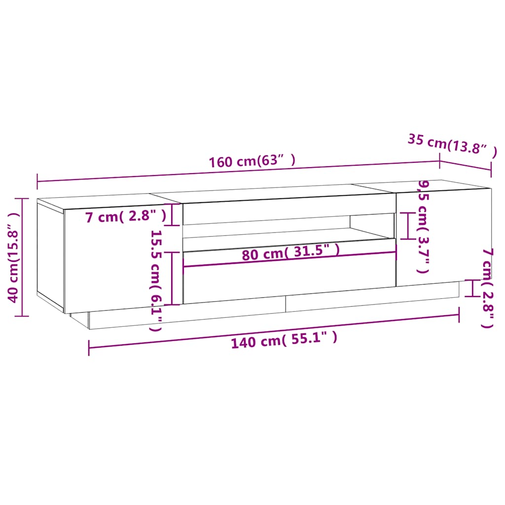 TV skříňka s LED osvětlením betonově šedá 160x35x40 cm - obrázek 16