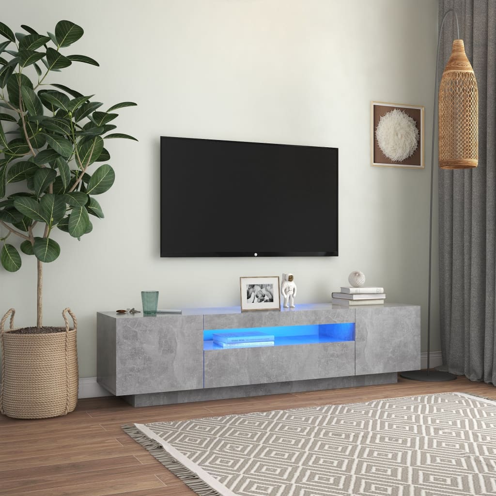 vidaXL Comodă TV cu lumini LED, gri beton, 160x35x40 cm