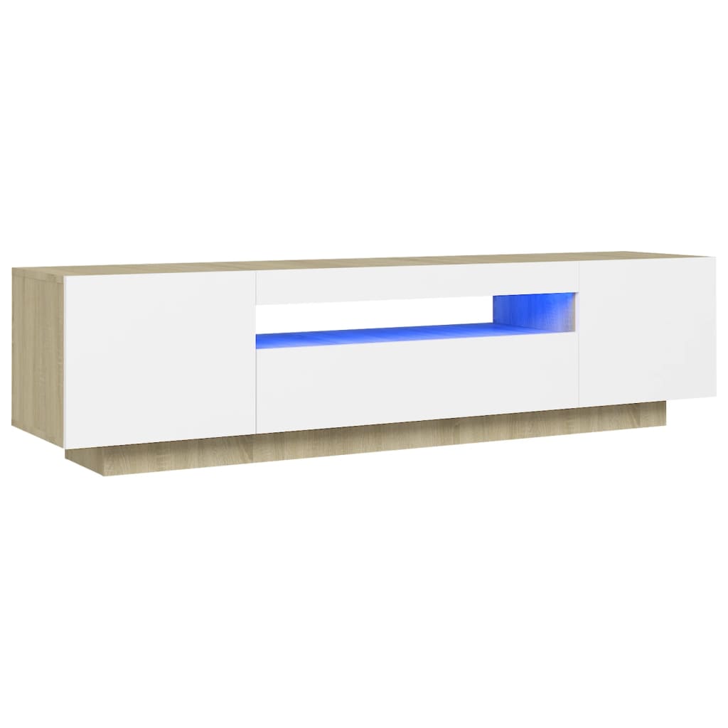 

vidaXL TV Cabinet with LED Lights White and Sonoma Oak 63"x13.8"x15.7"