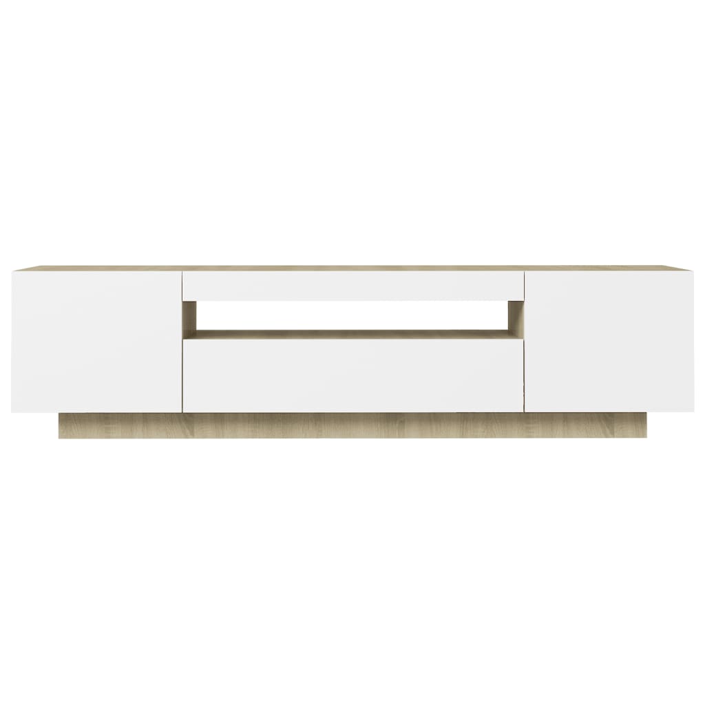Comodă TV cu lumini LED, alb și stejar sonoma, 160x35x40 cm