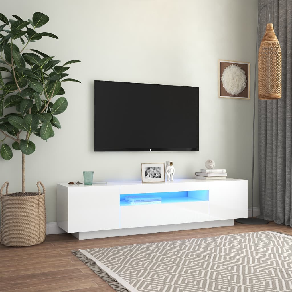 TV-Schrank mit LED-Leuchten Hochglanz-Weiß 160x35x40 cm-1