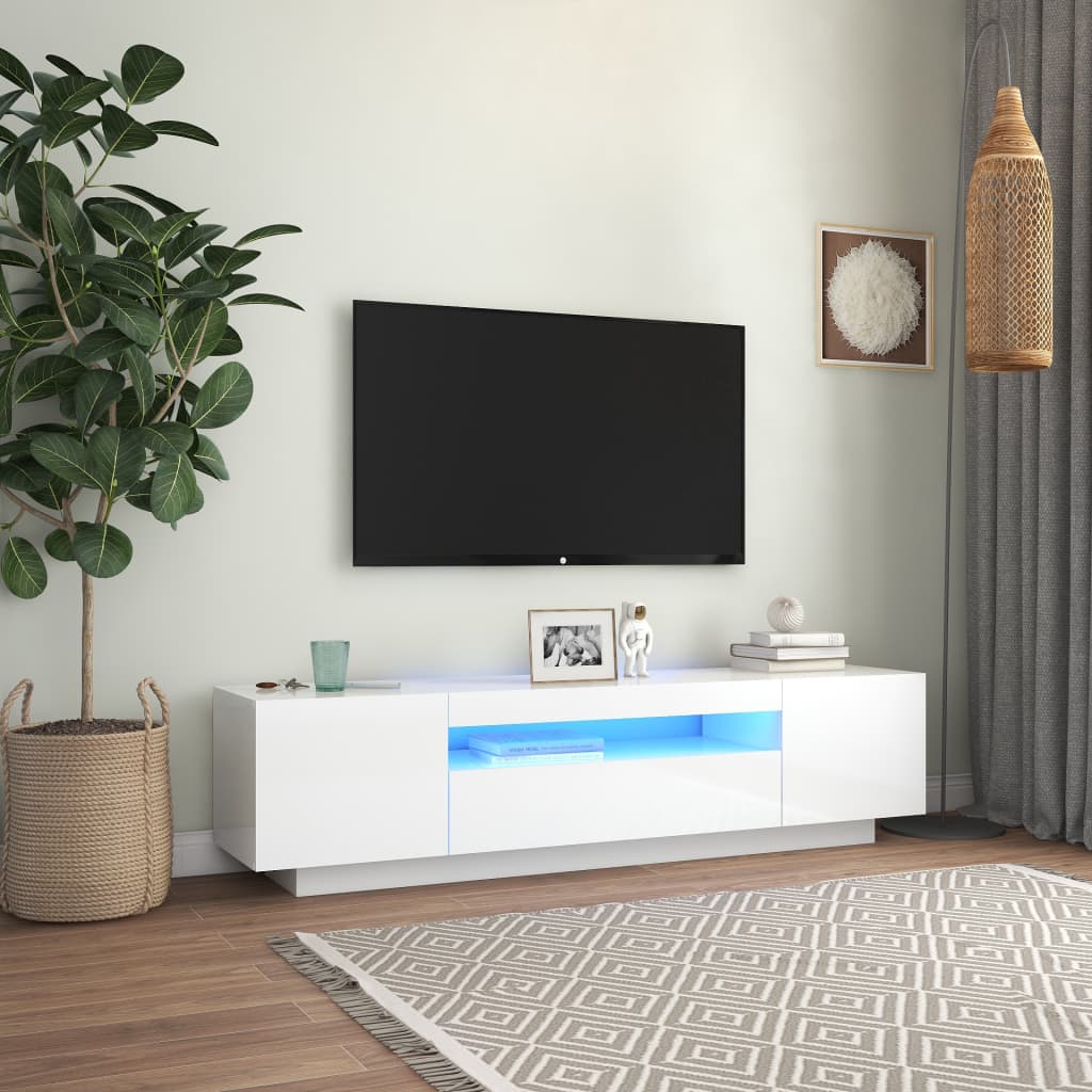 Bilde av Vidaxl Tv-benk Med Led-lys Høyglans Hvit 160x35x40 Cm