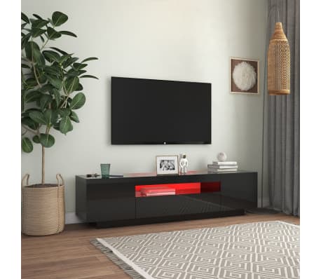 vidaXL TV Cabinet with LED Lights High Gloss Black 160x35x40 cm