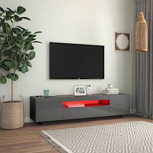 vidaXL Televizoriaus spintelė su LED, blizgi pilka, 160x35x40cm