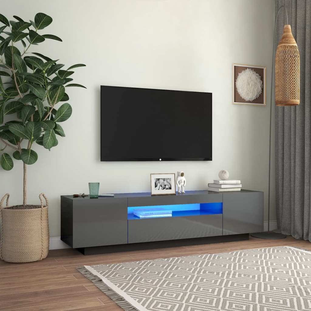 vidaXL Szafka TV z oświetleniem LED, wysoki połysk, szara, 160x35x40 cm