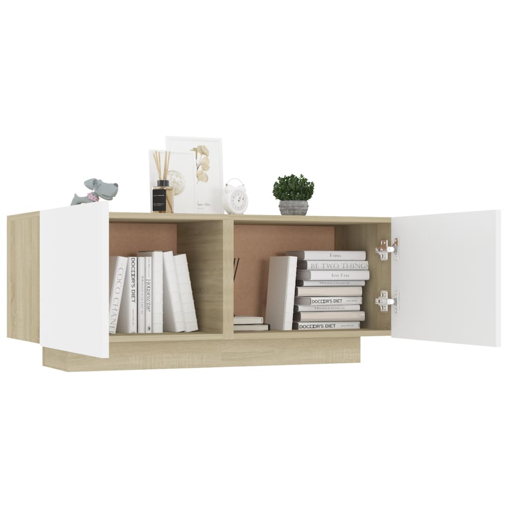 vidaXL TV Stand White and Sonoma Oak 39.4"x13.8"x15.7" Engineered Wood