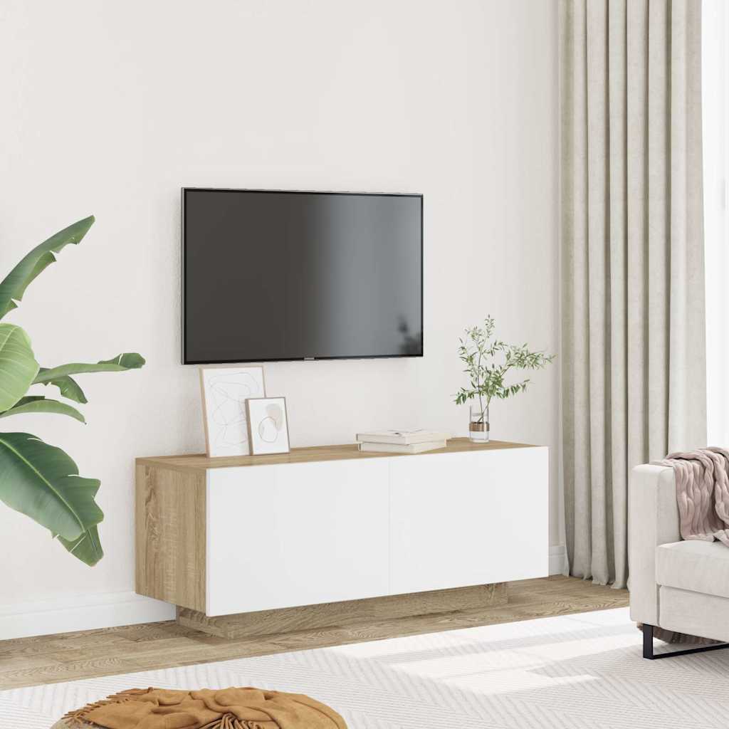 

vidaXL Tv-meubel 100x35x30 cm spaanplaat wit en sonoma eikenkleurig
