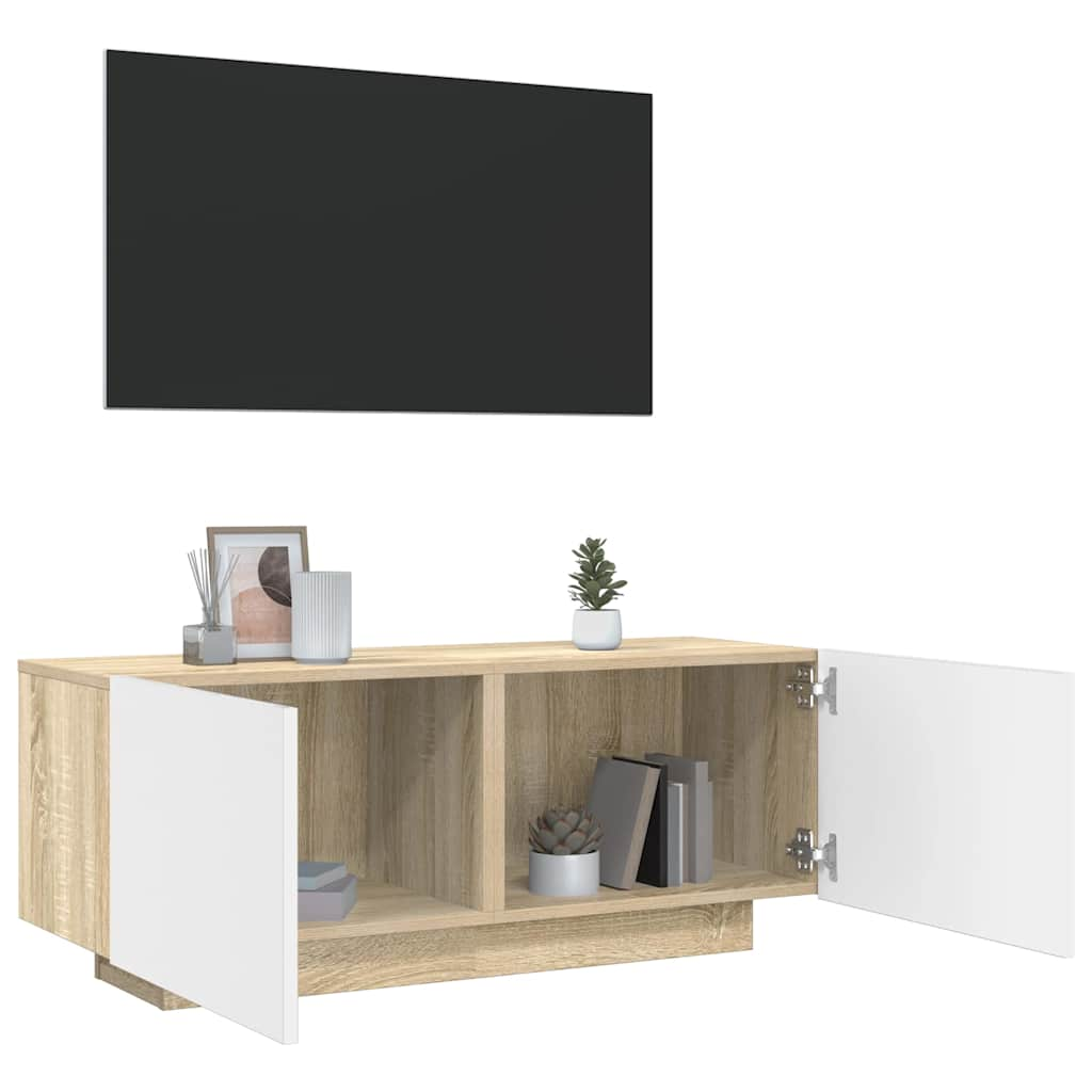 vidaXL TV-Schrank Weiß und Sonoma-Eiche 100x35x40 cm Holzwerkstoff