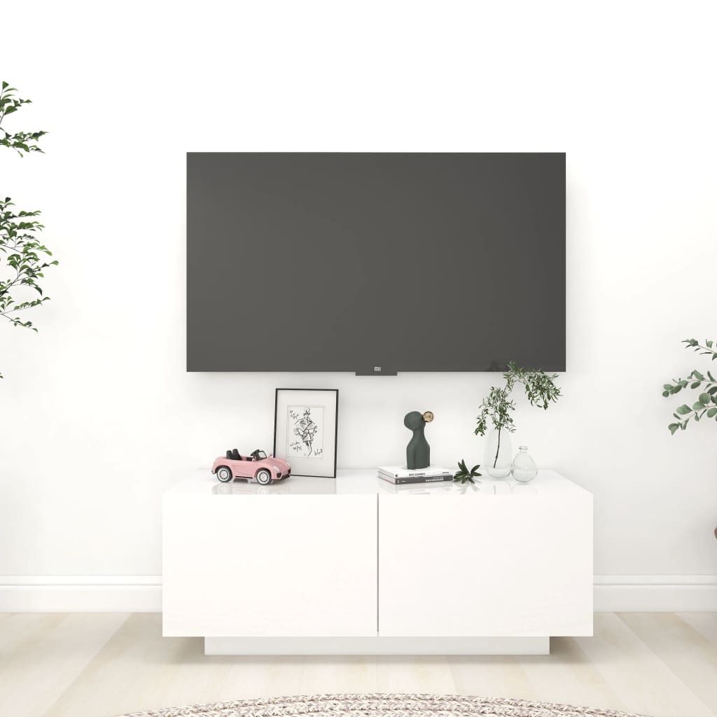 TV-Schrank mit LED-Leuchten Hochglanz-Weiß 90x35x40 cm
