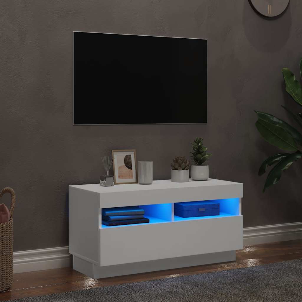 vidaXL Szafka pod TV z owietleniem LED, biaa, 80x35x40 cm