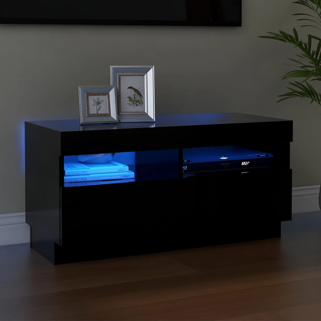 vidaXL Szafka pod TV z owietleniem LED, czarna, 80x35x40 cm