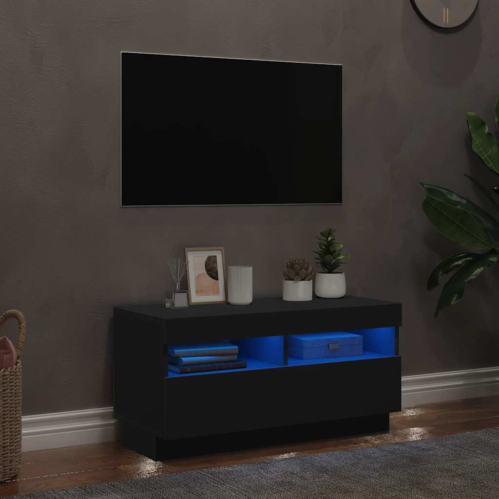 vidaXL TV-Schrank mit LED-Leuchten Schwarz 80x35x40 cm