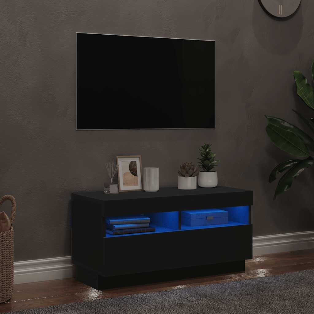 vidaXL TV-Schrank mit LED-Leuchten Schwarz 80x35x40 cm