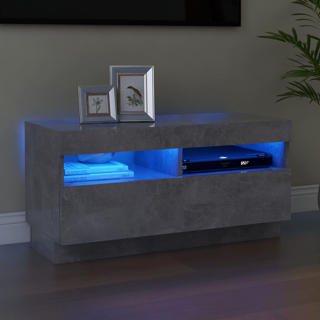 vidaXL Szafka pod TV z owietleniem LED, szaro betonu, 80x35x40 cm