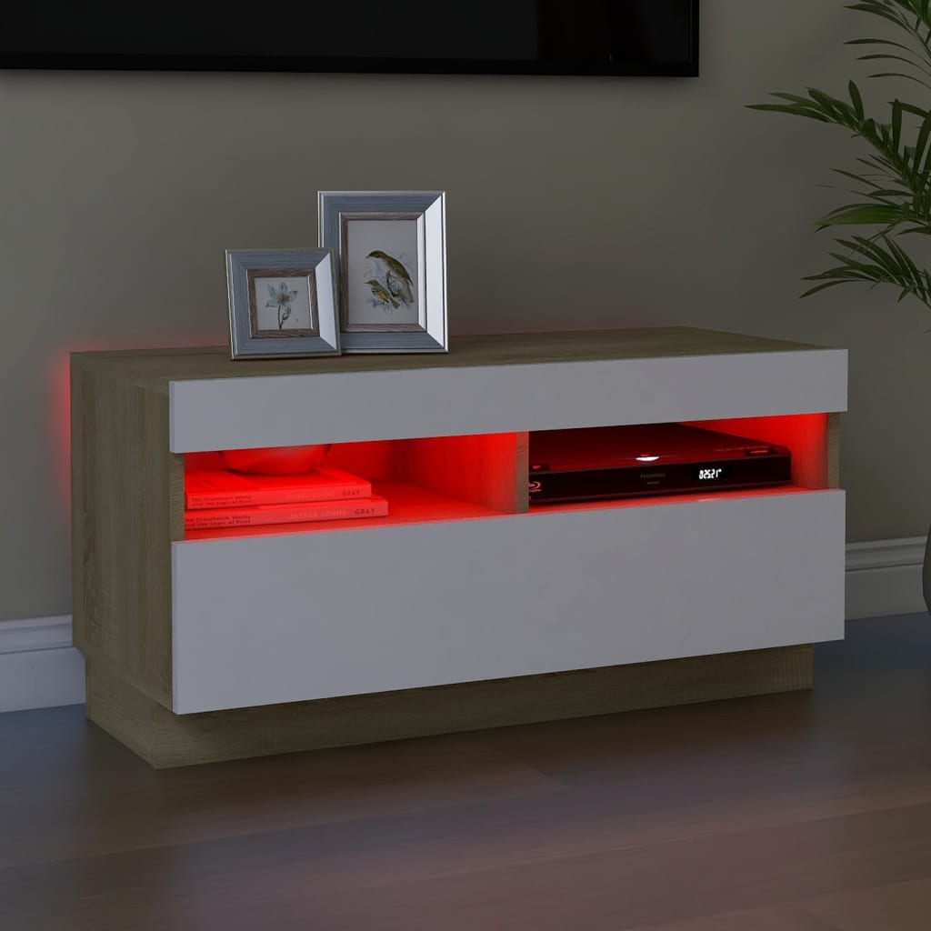 vidaXL Mueble de TV con luces LED blanco y roble Sonoma 80x35x40 cm