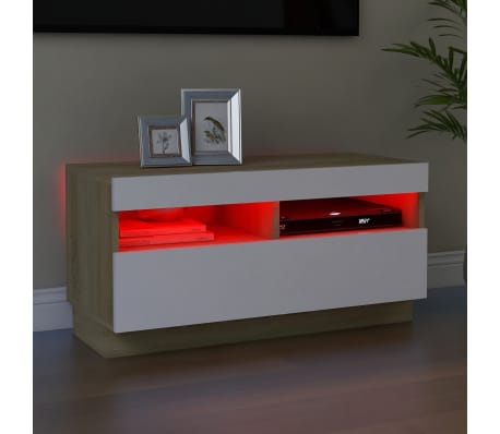 vidaXL TV Stand with LED Lights White and Sonoma Oak 31.5"x13.8"x15.7"